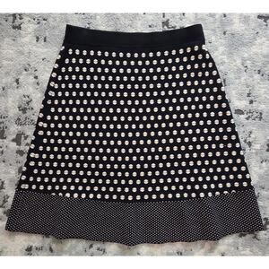 J. McLaughlin Black Cream Polka Dot Skirt Small Preppy Elegant Geometric Comfort